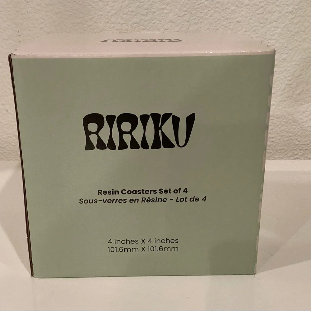 RIRIKU 4-Piece RESIN COASTER SET BRAND NEW IN BOX